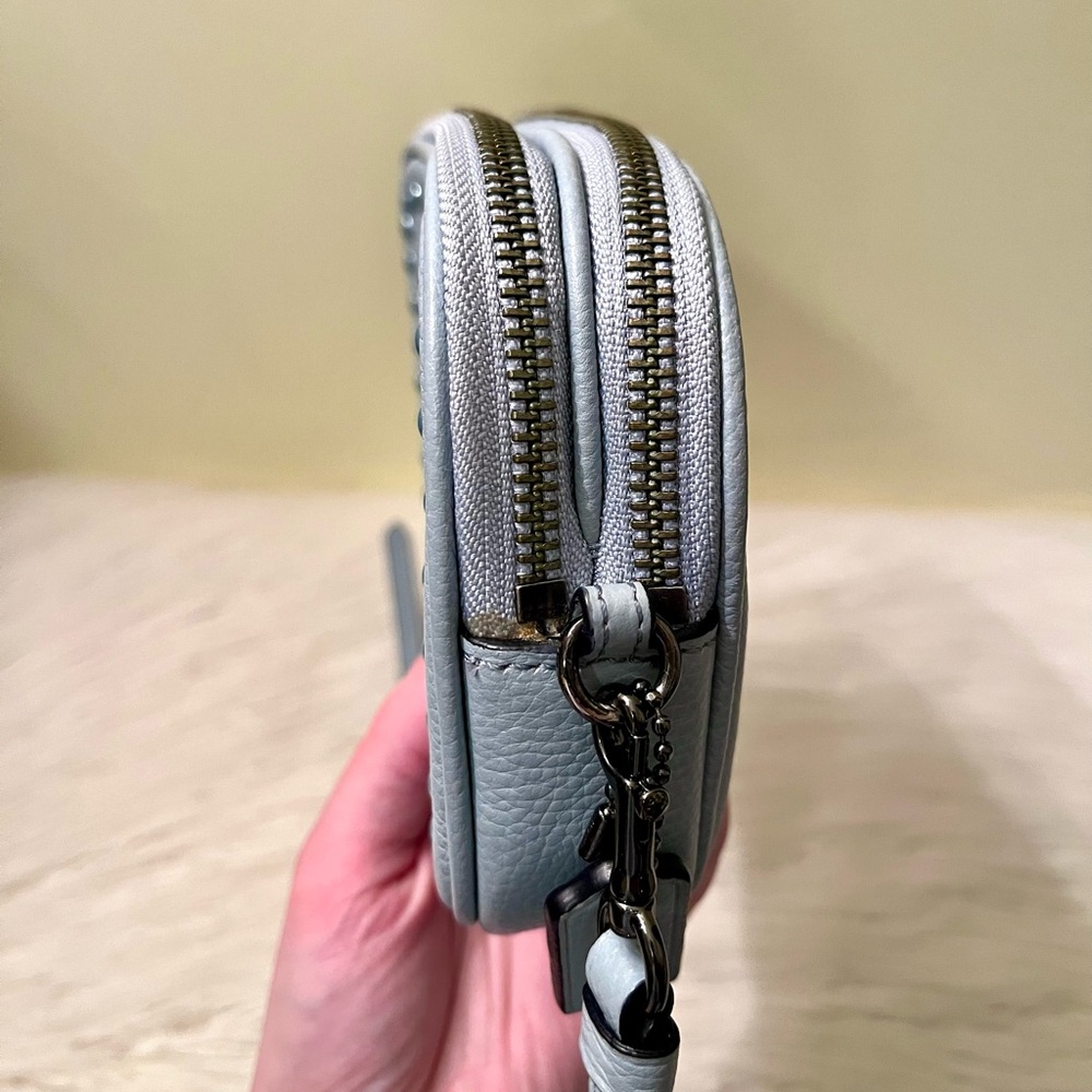 Coach Powder Blue Pebbled Leather Sadie Crossbody Clutch - Picture 5 of 10
